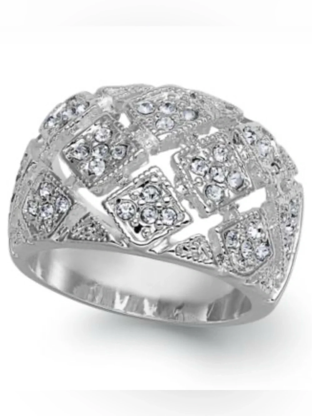 Charter Club Silver Wide Band Ring with Geometric Crystal Accents Silver Size 10